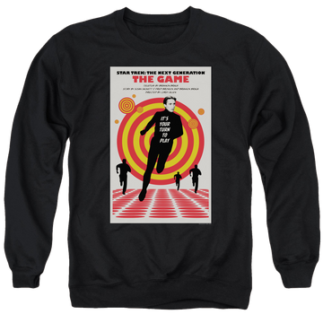 Black men's crewneck sweatshirt with Star Trek The Next Generation Tng S5 Ep6 graphic