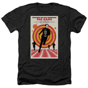 Black men's heather t-shirt with Star Trek The Next Generation Tng Season 5 Episode 6 graphic