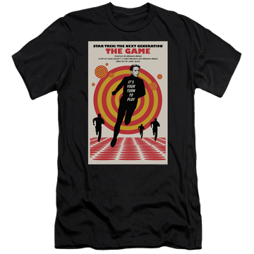 Black men's premium slim fit t-shirt with Star Trek The Next Generation Tng Season 5 Episode 6 graphic