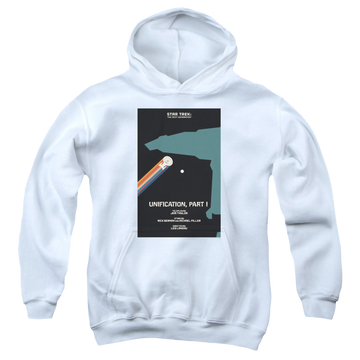 White youth hoodie for ages 8 to 12 with Star Trek The Next Generation Tng Season 5 Episode 7 graphic