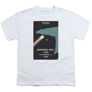 White youth t-shirt for ages 8 to 12 with Star Trek The Next Generation Tng Season 5 Episode 7 graphic