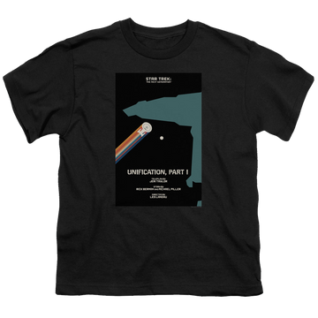 Black youth t-shirt for ages 8 to 12 with Star Trek The Next Generation Tng Season 5 Episode 7 graphic