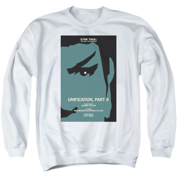 White men's crewneck sweatshirt with Star Trek The Next Generation Tng S5 Ep8 graphic