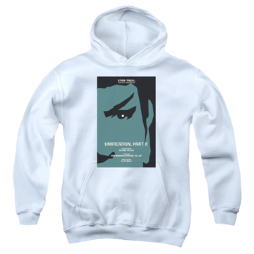 White youth hoodie for ages 8 to 12 with Star Trek The Next Generation Tng Season 5 Episode 8 graphic
