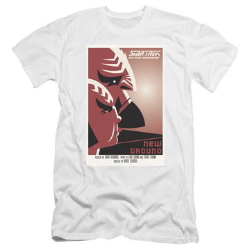 White men's premium slim fit t-shirt with Star Trek The Next Generation Tng Season 5 Episode 10 graphic