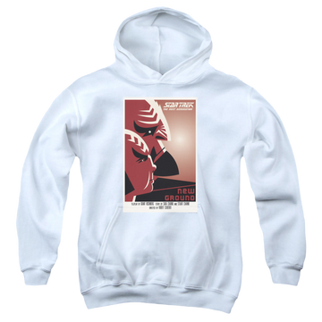 White youth hoodie for ages 8 to 12 with Star Trek The Next Generation Tng Season 5 Episode 10 graphic