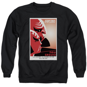 Black men's crewneck sweatshirt with Star Trek The Next Generation Tng S5 Ep10 graphic