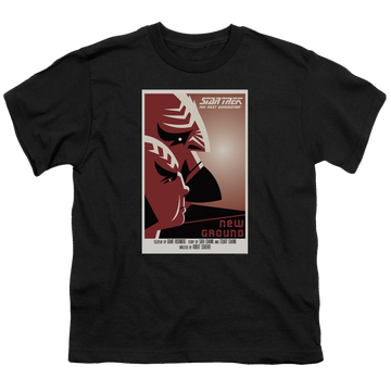 Black youth t-shirt for ages 8 to 12 with Star Trek The Next Generation Tng Season 5 Episode 10 graphic
