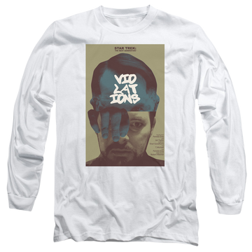White men's long sleeve t-shirt with Star Trek The Next Generation Tng S5 Ep12 graphic