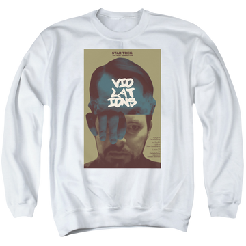White men's crewneck sweatshirt with Star Trek The Next Generation Tng S5 Ep12 graphic