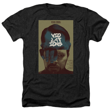 Black men's heather t-shirt with Star Trek The Next Generation Tng Season 5 Episode 12 graphic