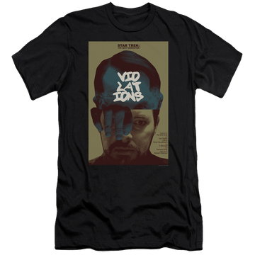 Black men's premium slim fit t-shirt with Star Trek The Next Generation Tng Season 5 Episode 12 graphic
