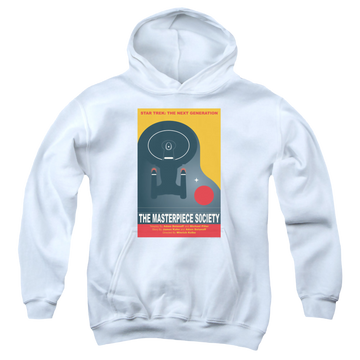 White youth hoodie for ages 8 to 12 with Star Trek The Next Generation Tng Season 5 Episode 13 graphic