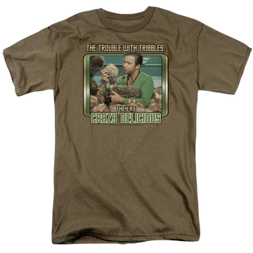 Safari green men's regular fit t-shirt with Star Trek The Original Series Crazy Delicious graphic