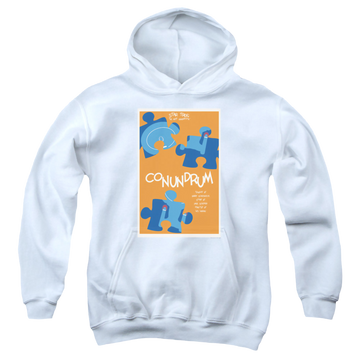 White youth hoodie for ages 8 to 12 with Star Trek The Next Generation Tng Season 5 Episode 14 graphic