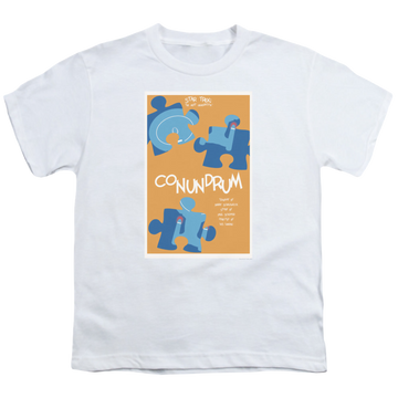 White youth t-shirt for ages 8 to 12 with Star Trek The Next Generation Tng Season 5 Episode 14 graphic
