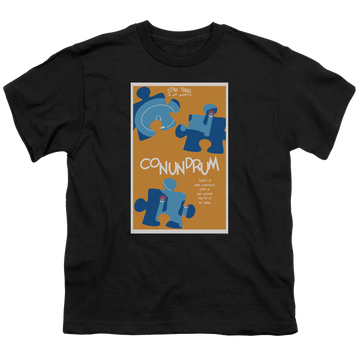 Black youth t-shirt for ages 8 to 12 with Star Trek The Next Generation Tng Season 5 Episode 14 graphic