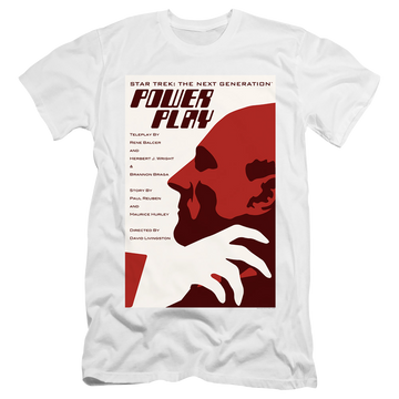 White men's premium slim fit t-shirt with Star Trek The Next Generation Tng Season 5 Episode 15 graphic