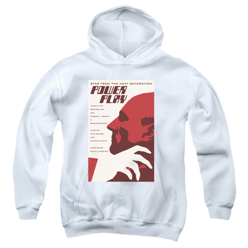 White youth hoodie for ages 8 to 12 with Star Trek The Next Generation Tng Season 5 Episode 15 graphic