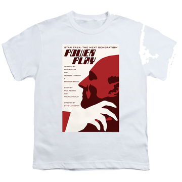 White youth t-shirt for ages 8 to 12 with Star Trek The Next Generation Tng Season 5 Episode 15 graphic