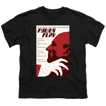 Black youth t-shirt for ages 8 to 12 with Star Trek The Next Generation Tng Season 5 Episode 15 graphic
