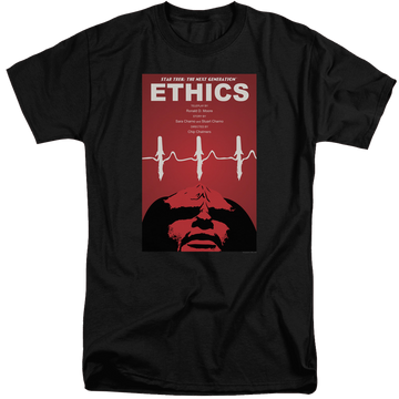 Black men's tall fit t-shirt with Star Trek The Next Generation Tng Season 5 Episode 16 graphic
