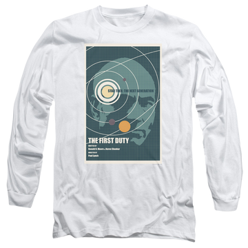 White men's long sleeve t-shirt with Star Trek The Next Generation Tng S5 Ep19 graphic