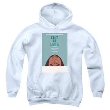 White youth hoodie for ages 8 to 12 with Star Trek The Next Generation Tng Season 5 Episode 20 graphic