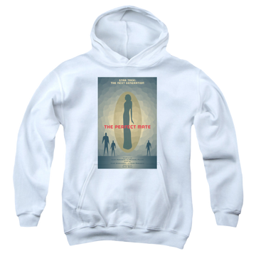 White youth hoodie for ages 8 to 12 with Star Trek The Next Generation Tng Season 5 Episode 21 graphic