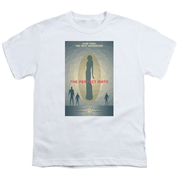 White youth t-shirt for ages 8 to 12 with Star Trek The Next Generation Tng Season 5 Episode 21 graphic