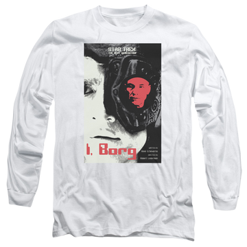 White men's long sleeve t-shirt with Star Trek The Next Generation Tng S5 Ep23 graphic
