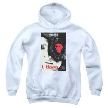 White youth hoodie for ages 8 to 12 with Star Trek The Next Generation Tng Season 5 Episode 23 graphic