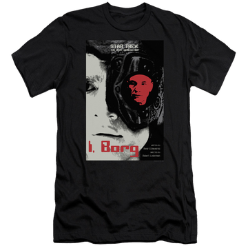 Black men's premium slim fit t-shirt with Star Trek The Next Generation Tng Season 5 Episode 23 graphic