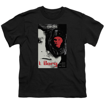 Black youth t-shirt for ages 8 to 12 with Star Trek The Next Generation Tng Season 5 Episode 23 graphic