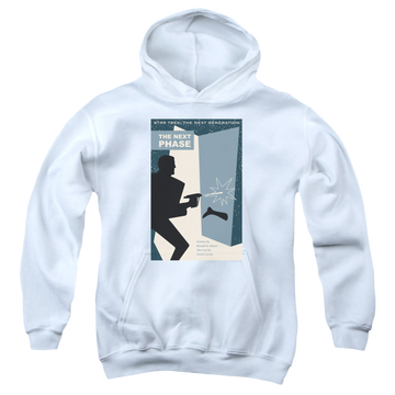 White youth hoodie for ages 8 to 12 with Star Trek The Next Generation Tng Season 5 Episode 24 graphic