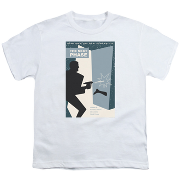 White youth t-shirt for ages 8 to 12 with Star Trek The Next Generation Tng Season 5 Episode 24 graphic