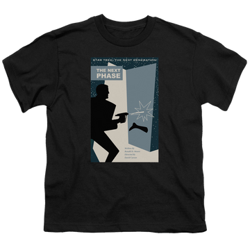 Black youth t-shirt for ages 8 to 12 with Star Trek The Next Generation Tng Season 5 Episode 24 graphic