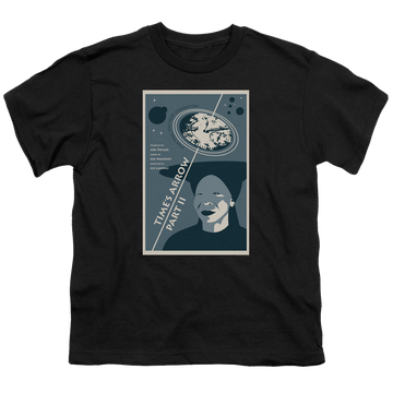Black youth t-shirt for ages 8 to 12 with Star Trek The Next Generation Tng Season 6 Episode 1 graphic