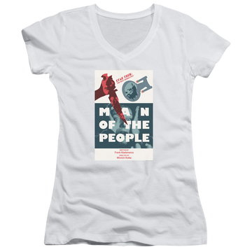 White juniors v-neck t-shirt with Star Trek Tng Season 6 Episode 3 graphic
