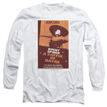 White men's long sleeve t-shirt with Star Trek The Next Generation Tng S6 Ep8 graphic