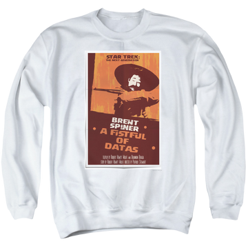 White men's crewneck sweatshirt with Star Trek The Next Generation Tng S6 Ep8 graphic