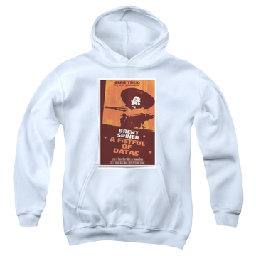 White youth hoodie for ages 8 to 12 with Star Trek The Next Generation Tng Season 6 Episode 8 graphic