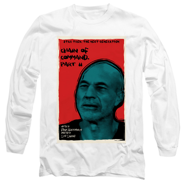 White men's long sleeve t-shirt with Star Trek The Next Generation Tng S6 Ep11 graphic
