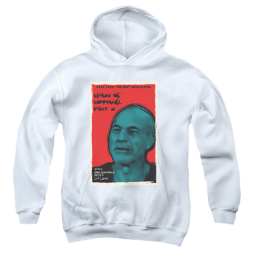 White youth hoodie for ages 8 to 12 with Star Trek The Next Generation Tng Season 6 Episode 11 graphic