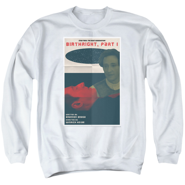 White men's crewneck sweatshirt with Star Trek The Next Generation Tng S6 Ep16 graphic