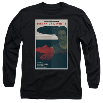 Black men's long sleeve t-shirt with Star Trek The Next Generation Tng S6 Ep16 graphic
