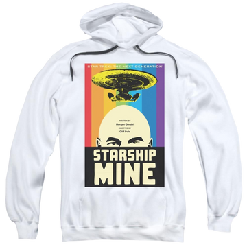 White pullover hoodie with Star Trek Tng Season 6 Episode 18 graphic