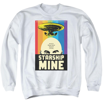 White men's crewneck sweatshirt with Star Trek Tng Season 6 Episode 18 graphic
