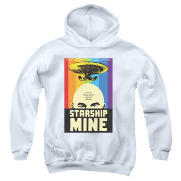 White youth hoodie for ages 8 to 12 with Star Trek The Next Generation Tng Season 6 Episode 18 graphic