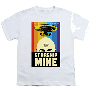 White youth t-shirt for ages 8 to 12 with Star Trek The Next Generation Tng Season 6 Episode 18 graphic